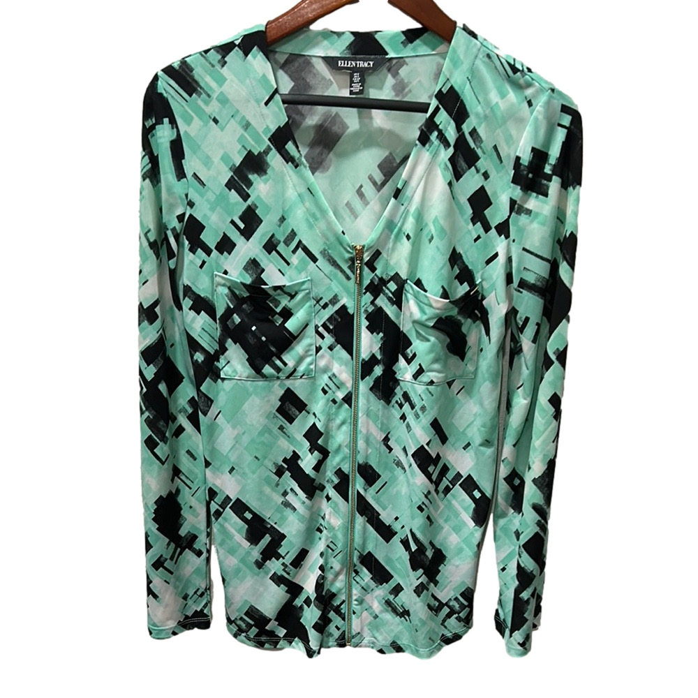 📻Ellen Tracy Mint Green and Black Top size S GUC..